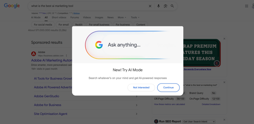 New Ask Ai Search Mode Box